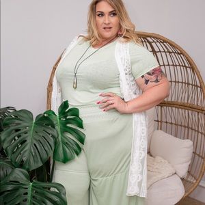 Plus size white lace duster